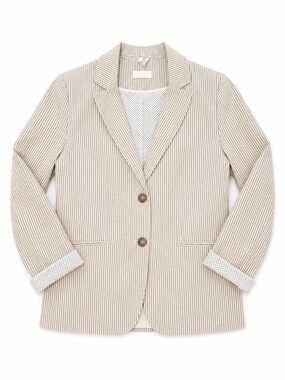 Searsucker Tan And White Women's Blazer Jacket